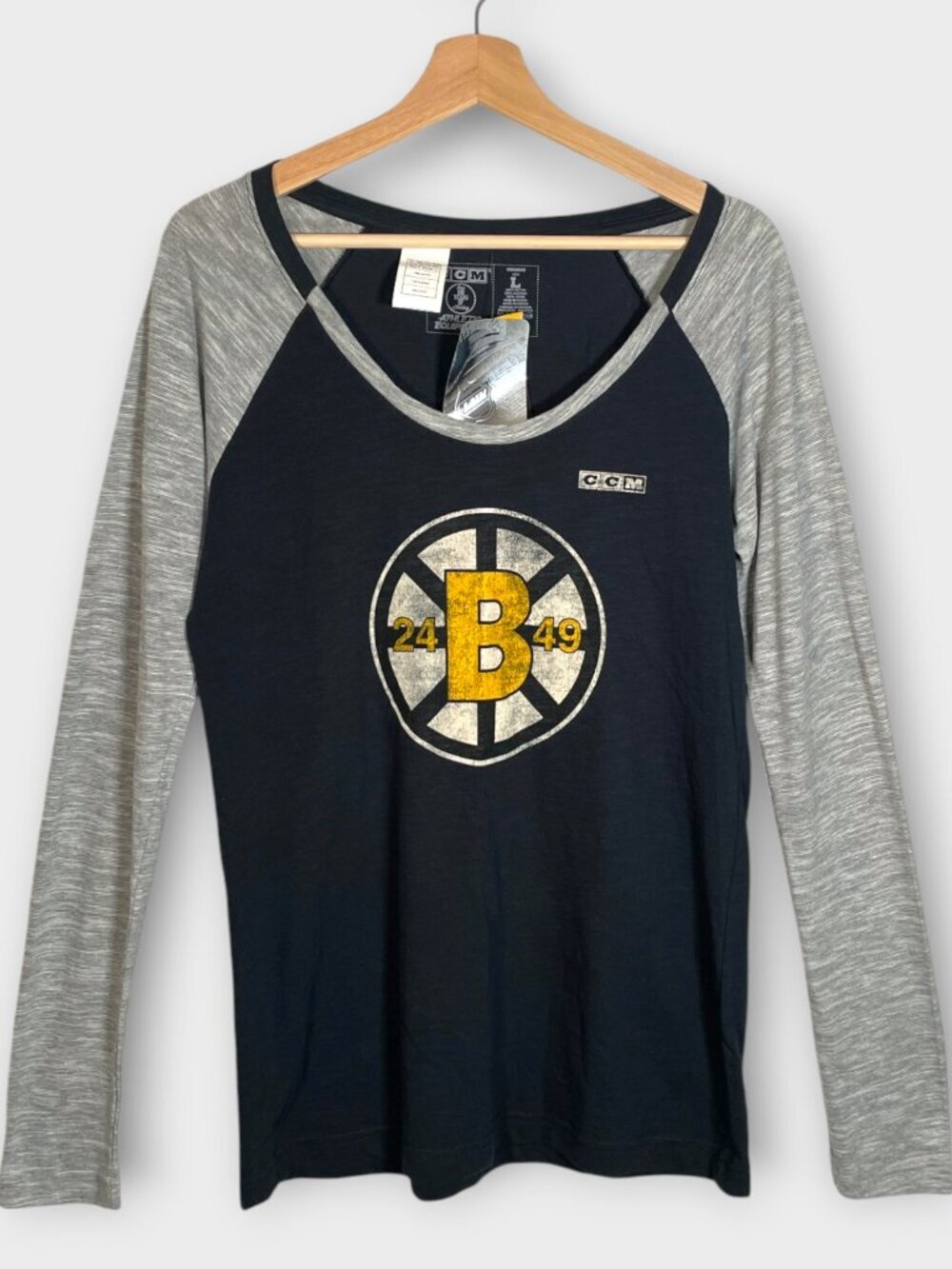 CCM Boston Bruins Slub T-shirt Womens Large Marled 100% Cotton Retro NEW